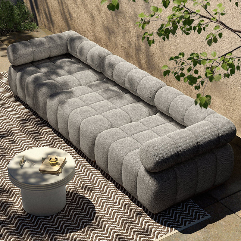 Luxury outdoor furniture L shape sofa teak base waterproof fabric garden sofa  set hotel patio Fabric sofa set