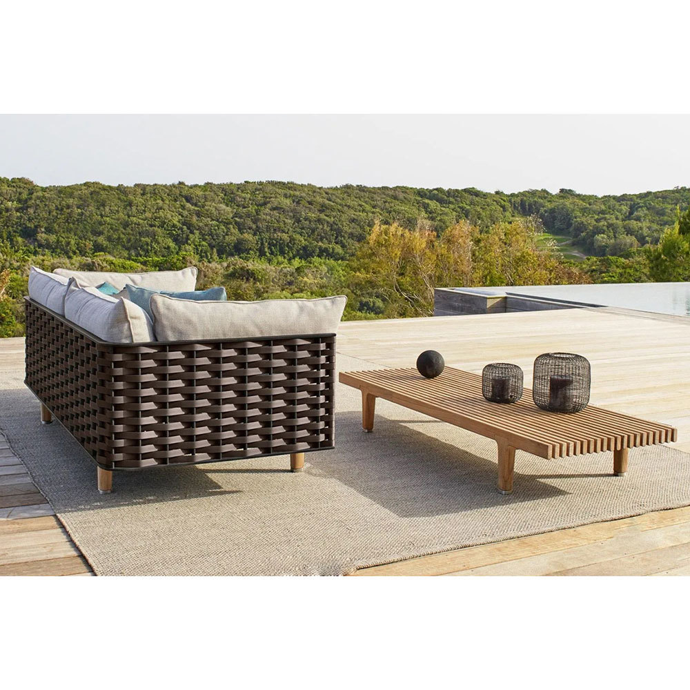 Luxury Modern Living Room  Rope Weaving Outdoor sofa L shape rattan sofa villa Leisure teak Base garden Sofa Set for Hotel