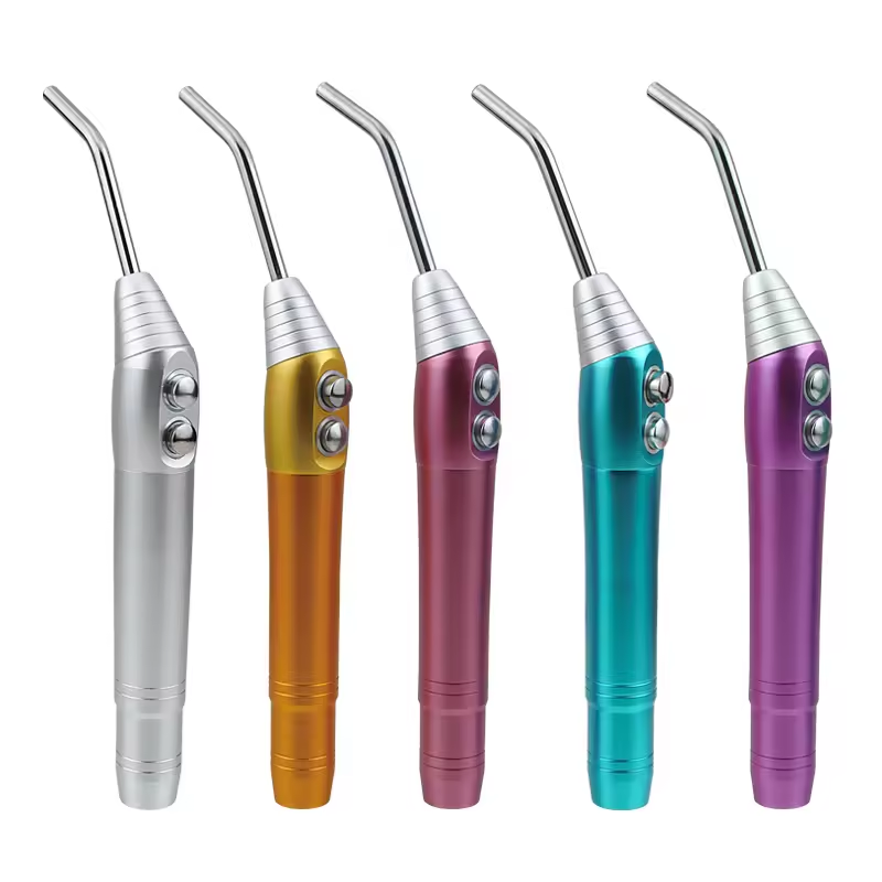 Straight stainless steel colorful dental air water three way syringe with two tips