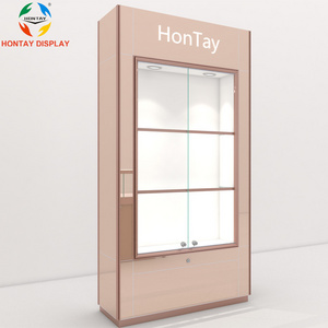 Portable Gold Metal Jewelry Kiosk with Glass Tabletop Multifunction Showcase for Glass Metal  Sliding  Door