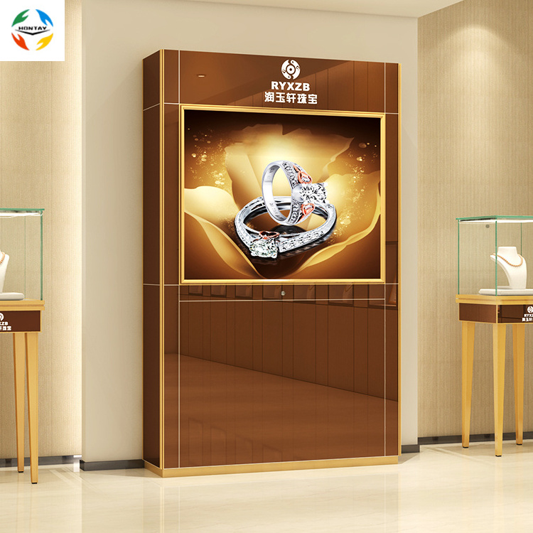 Portable Gold Metal Jewelry Kiosk with Glass Tabletop Multifunction Showcase for Glass Metal  Sliding  Door