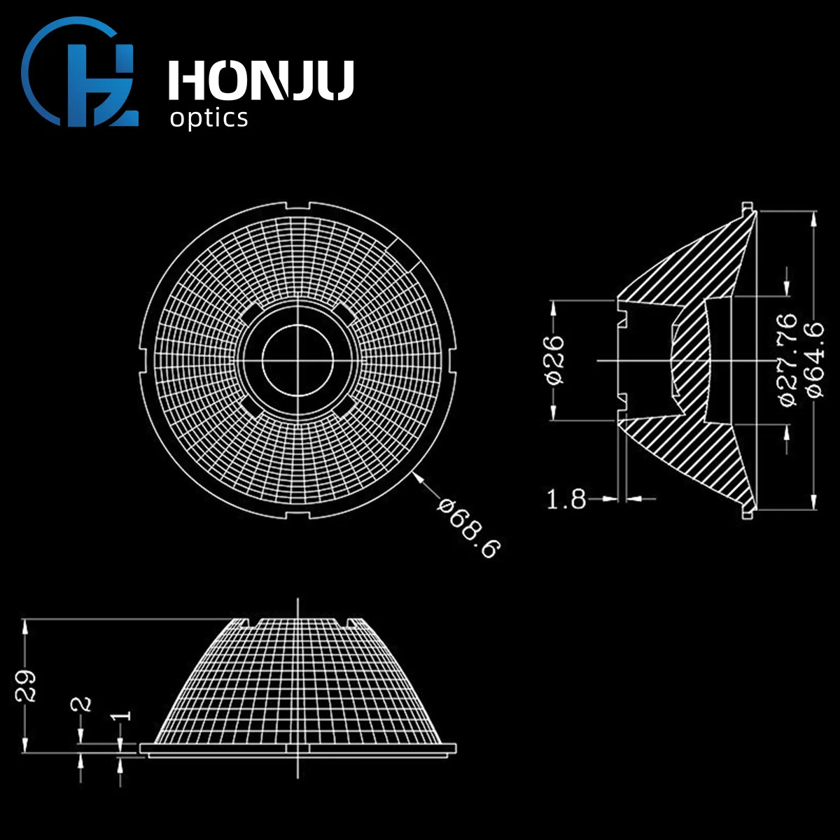 36 degree cob lens 69mm diameter pmma optical lens  Plastic Pmma Optical Plano Convex Led Lenses