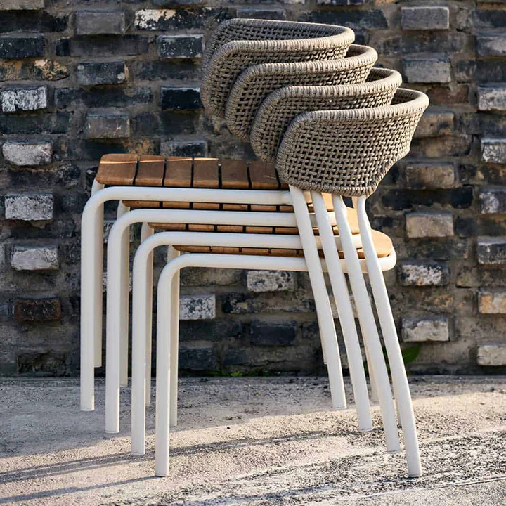 Aluminum alloy stackable outdoor plastic wood seat board woven rope backrest garden chair