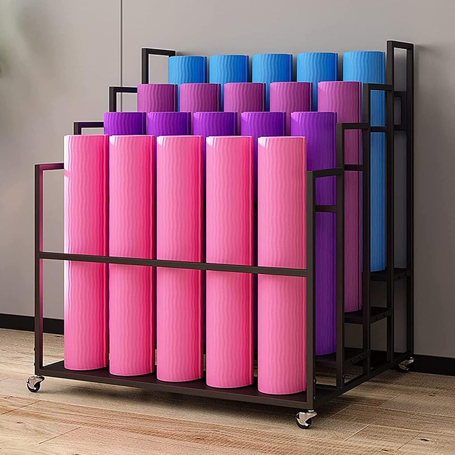 Large Capacity Yoga Mat Storage Rack, Hold 20 Mats, Metal Foam Roller Storage Organizer