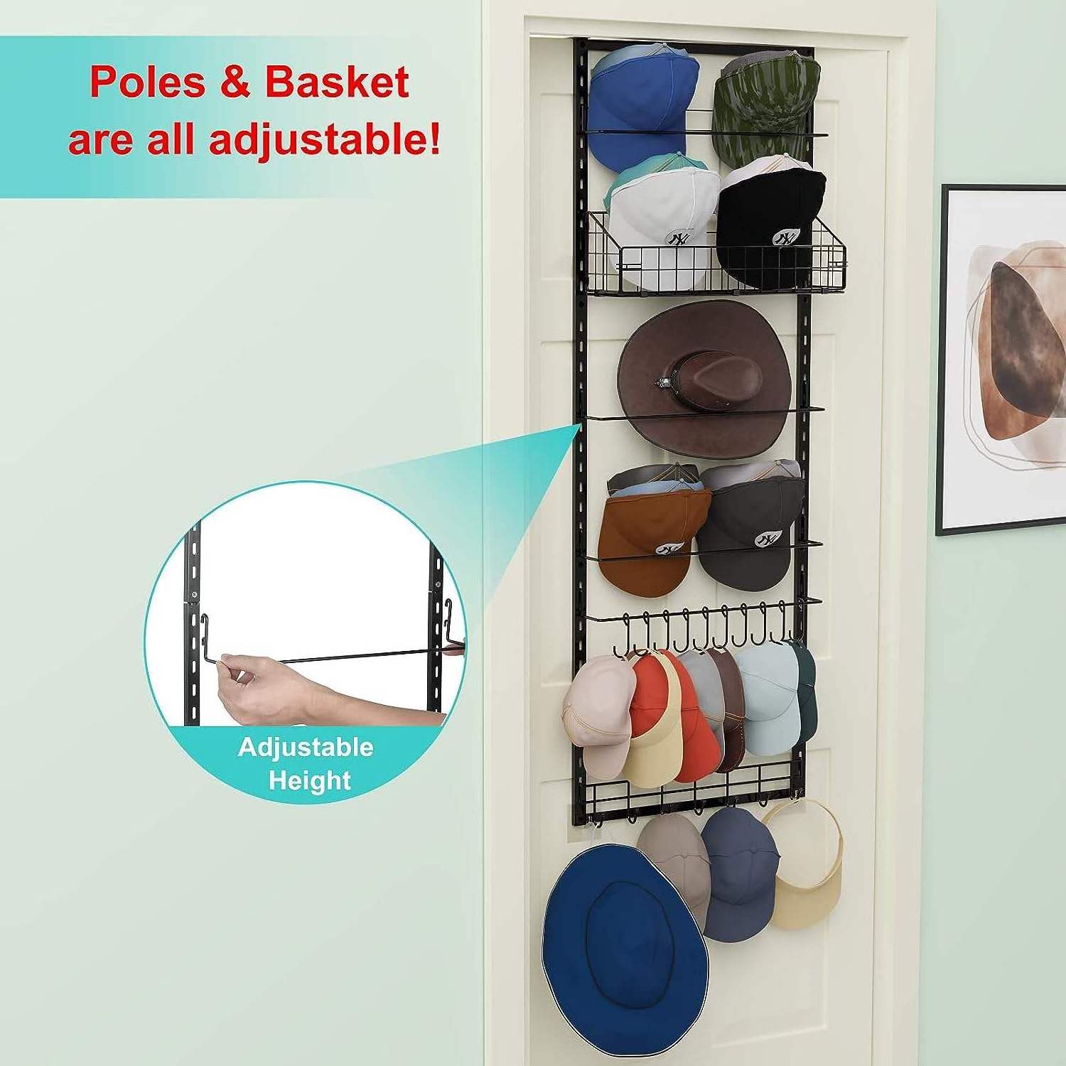 Metal Hat Racks  Over the Door Hat Organizer  Adjustable Tier Height Hat Hanger Storage