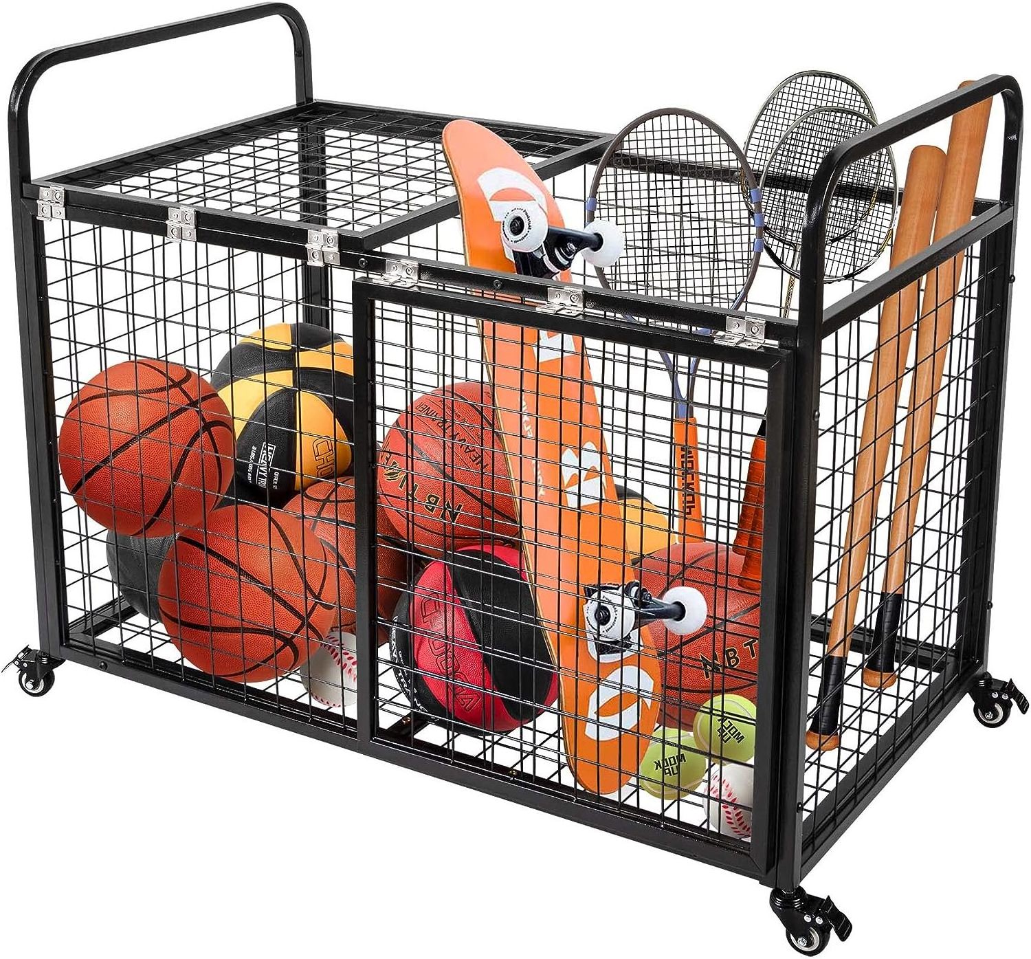 Ball Cart Storage for Garage Compatible with Optional Divider, Heavy Duty Sports Equipment Organizer