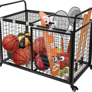 Ball Cart Storage for Garage Compatible with Optional Divider, Heavy Duty Sports Equipment Organizer