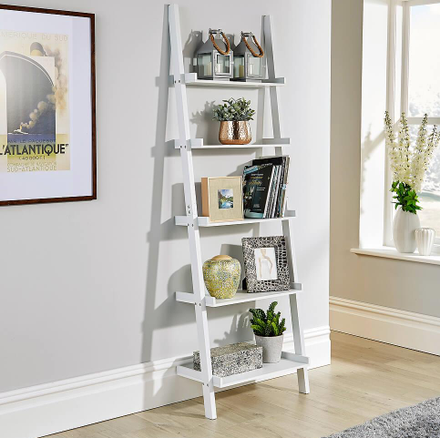 High Quality Wall Stand White Ladder Shelving Unit 5 Tier Display Stand Book Shelf Wall Rack Storage