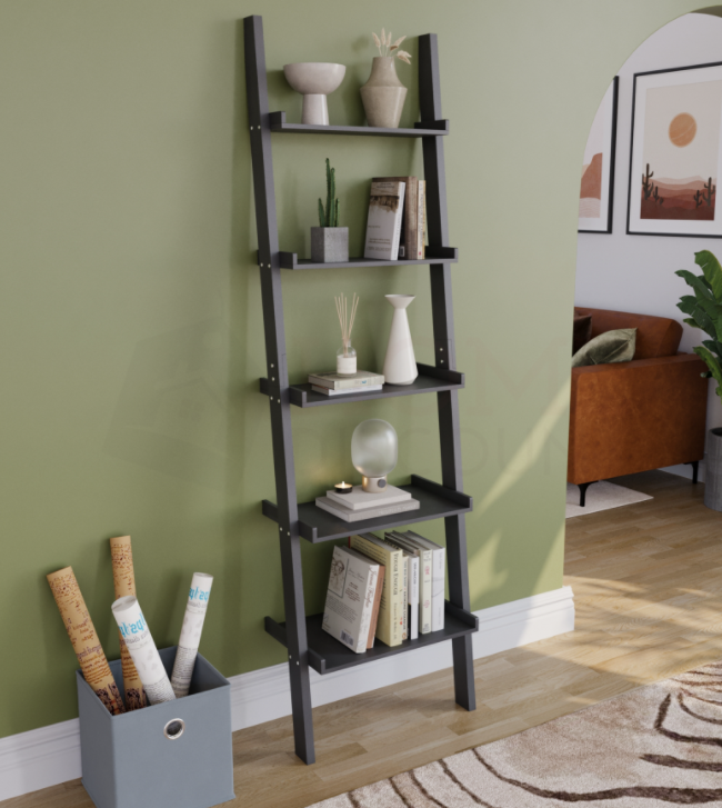 High Quality Wall Stand White Ladder Shelving Unit 5 Tier Display Stand Book Shelf Wall Rack Storage