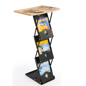 Modern Fantastic Magazines and Brochures Display Promotional Counter Tall Folding Full Assembling Table Top Literature Standing