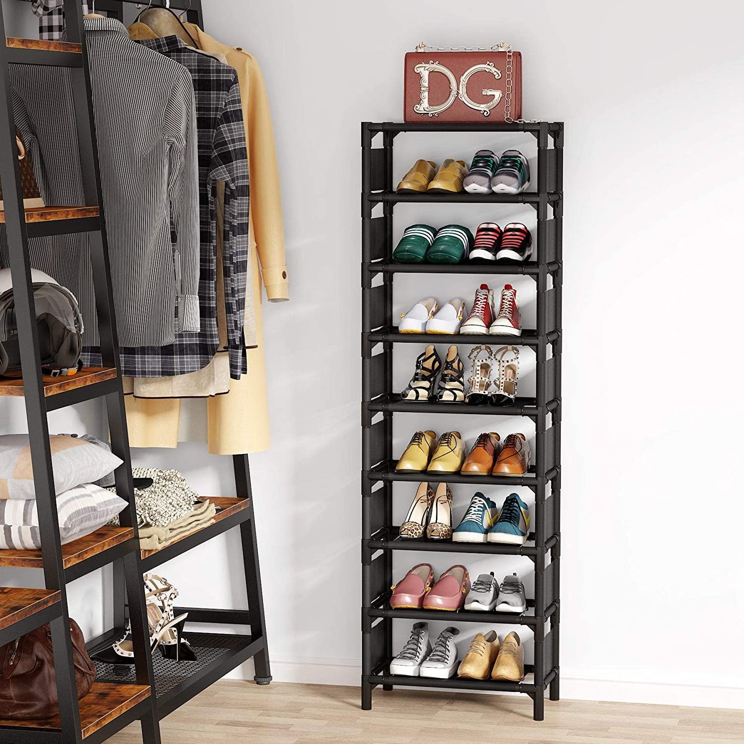 Vertical Shoe Rack  9 Tiers Narrow Shoe Shelf