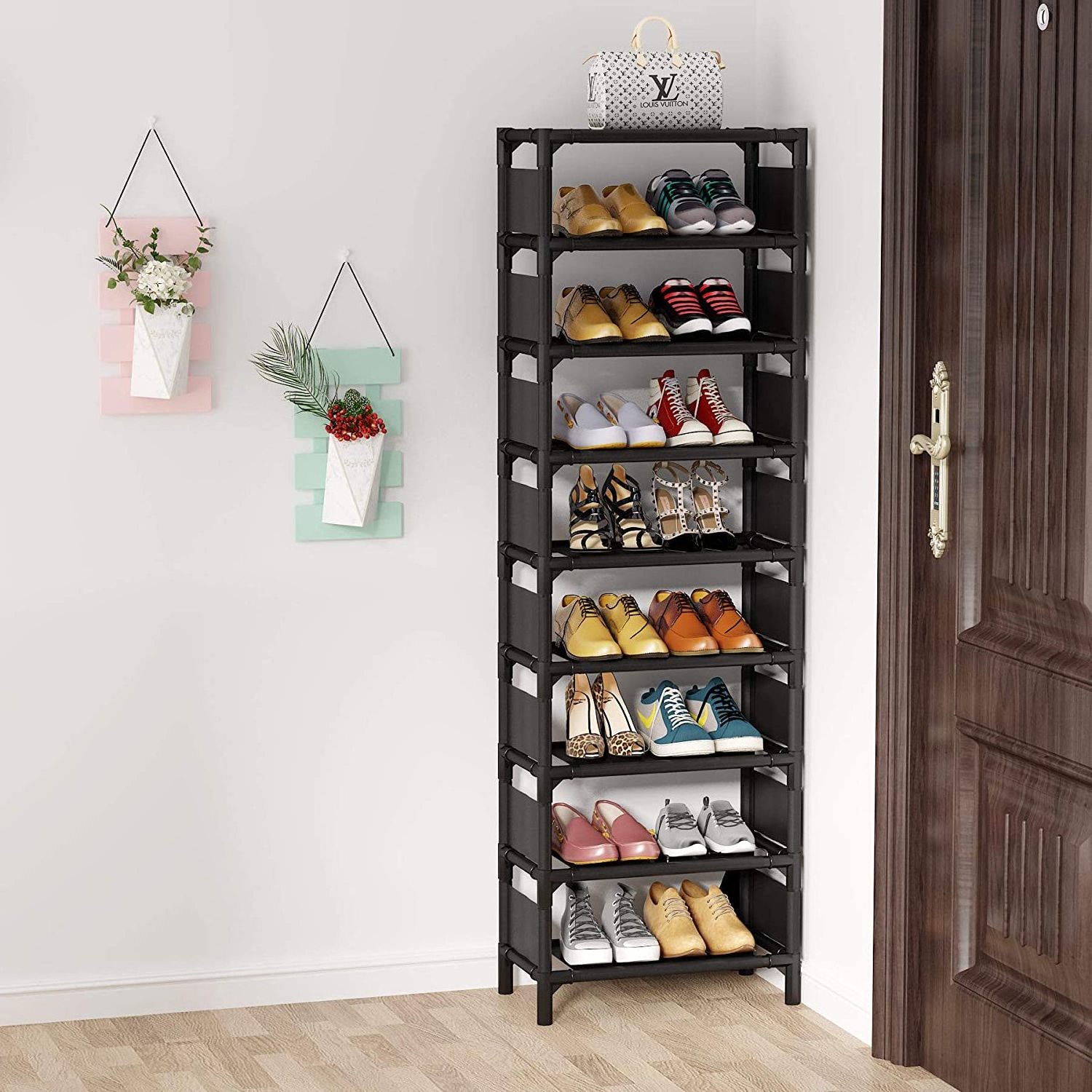 Vertical Shoe Rack  9 Tiers Narrow Shoe Shelf