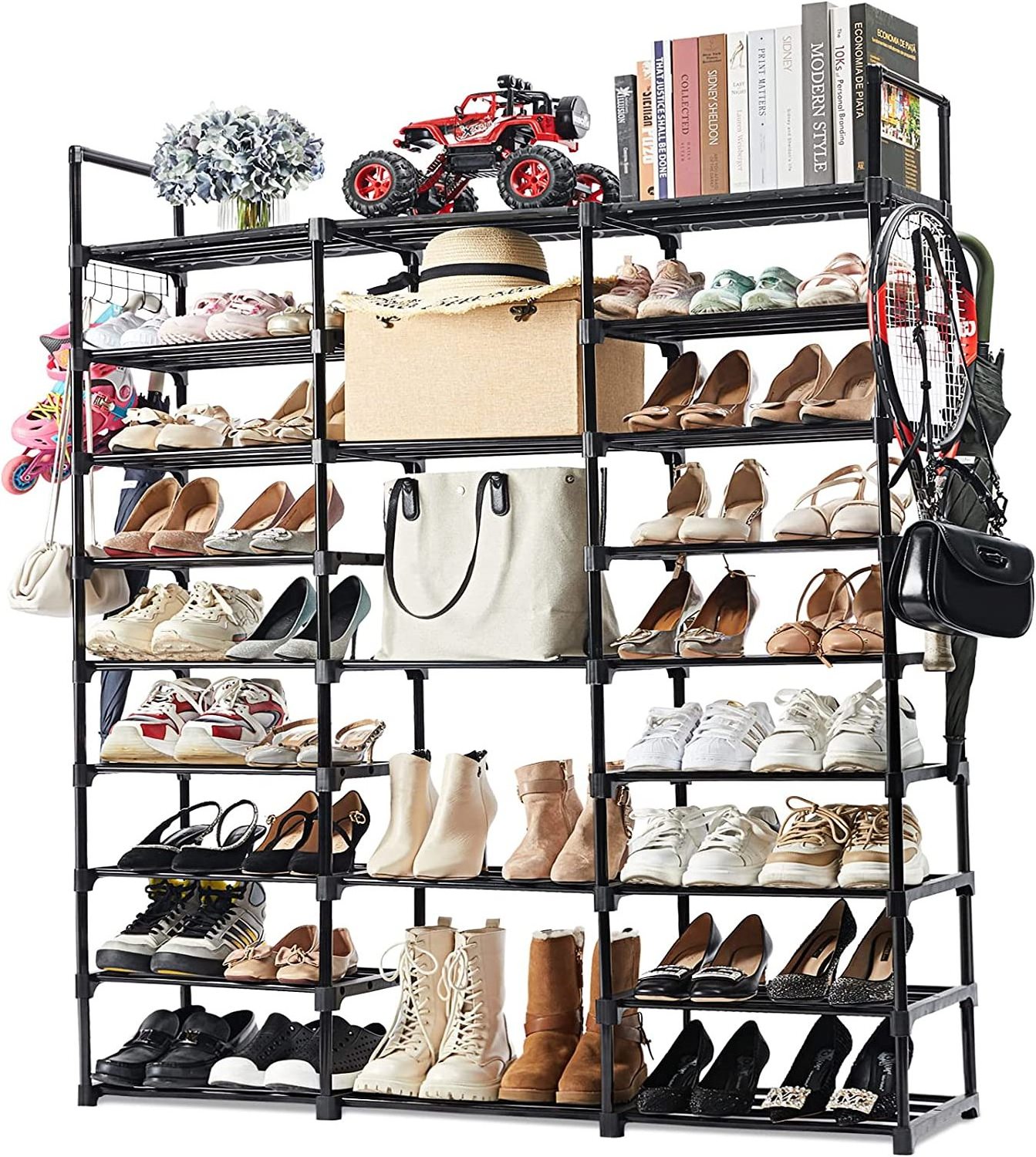 9 Tiers Metal Shoe Rack Organizer Vertical Free Standing Shoe Shelf