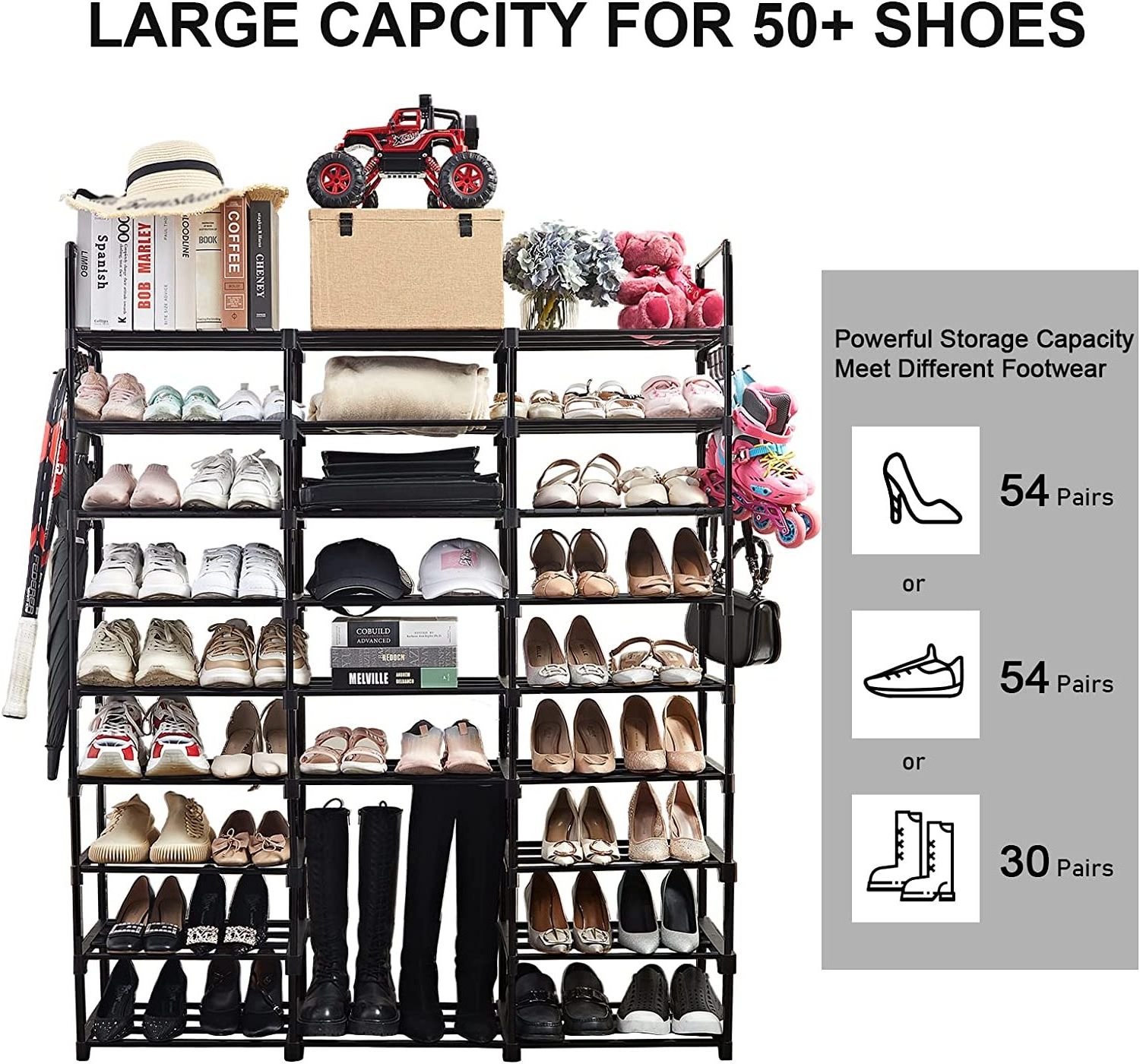 9 Tiers Metal Shoe Rack Organizer Vertical Free Standing Shoe Shelf