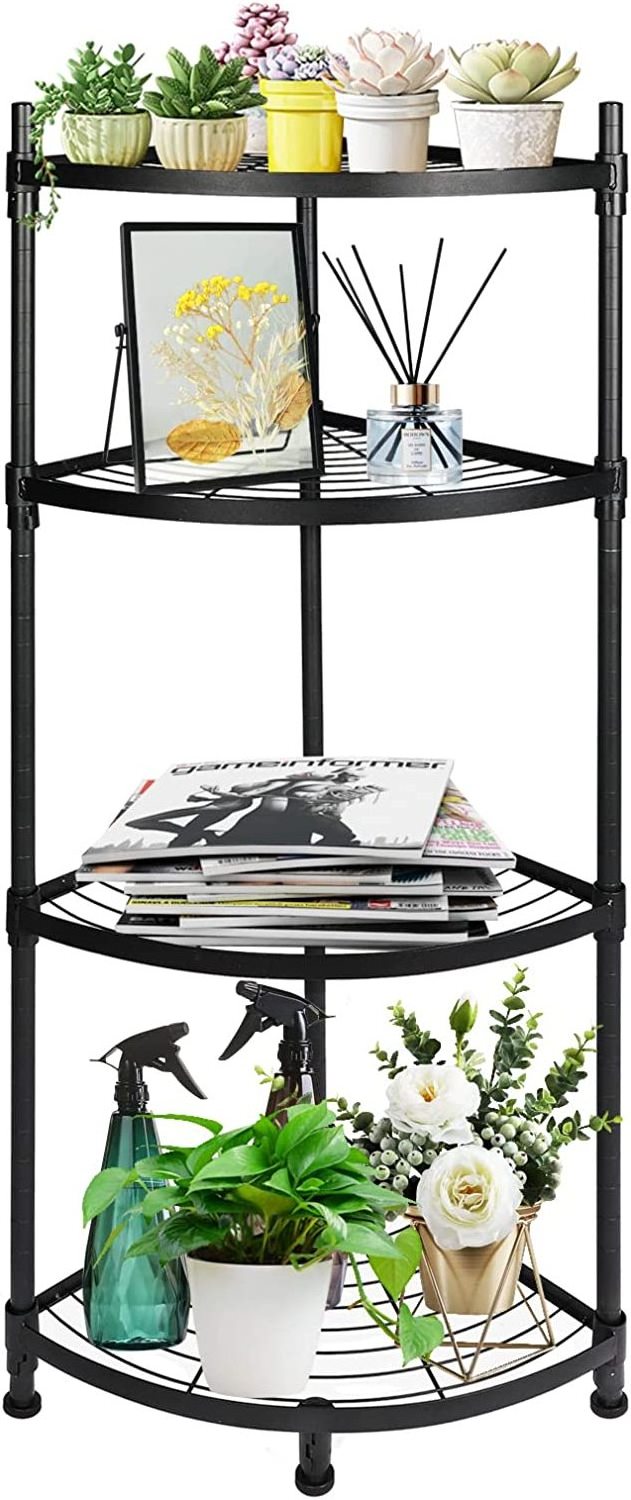 4 Tier Corner Display Rack Multipurpose Metal Shelving Unit