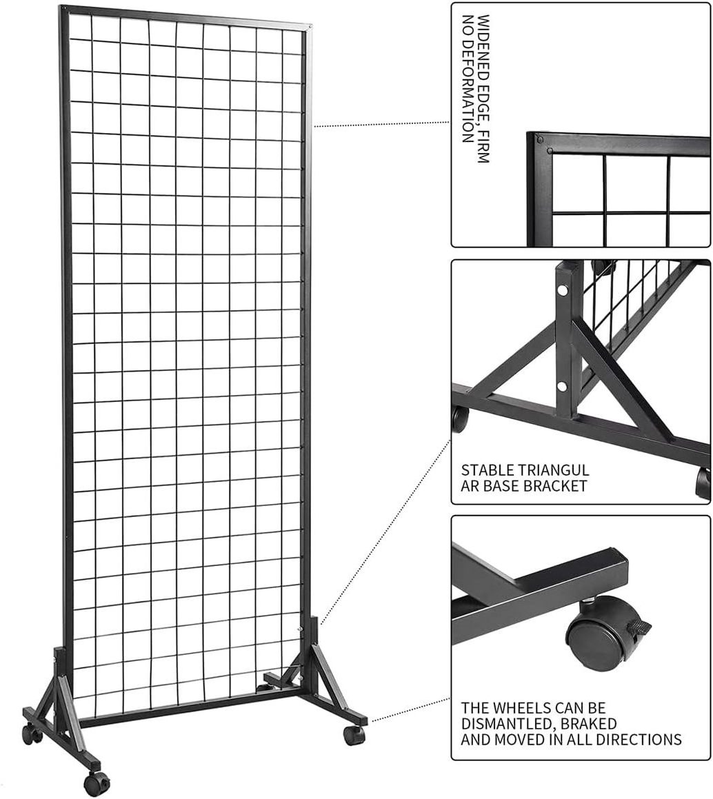 Sturdy Grid Wall Panels with T-Base Floorstanding on Wheels,Wire Gridwall Panel Display Rack Stand