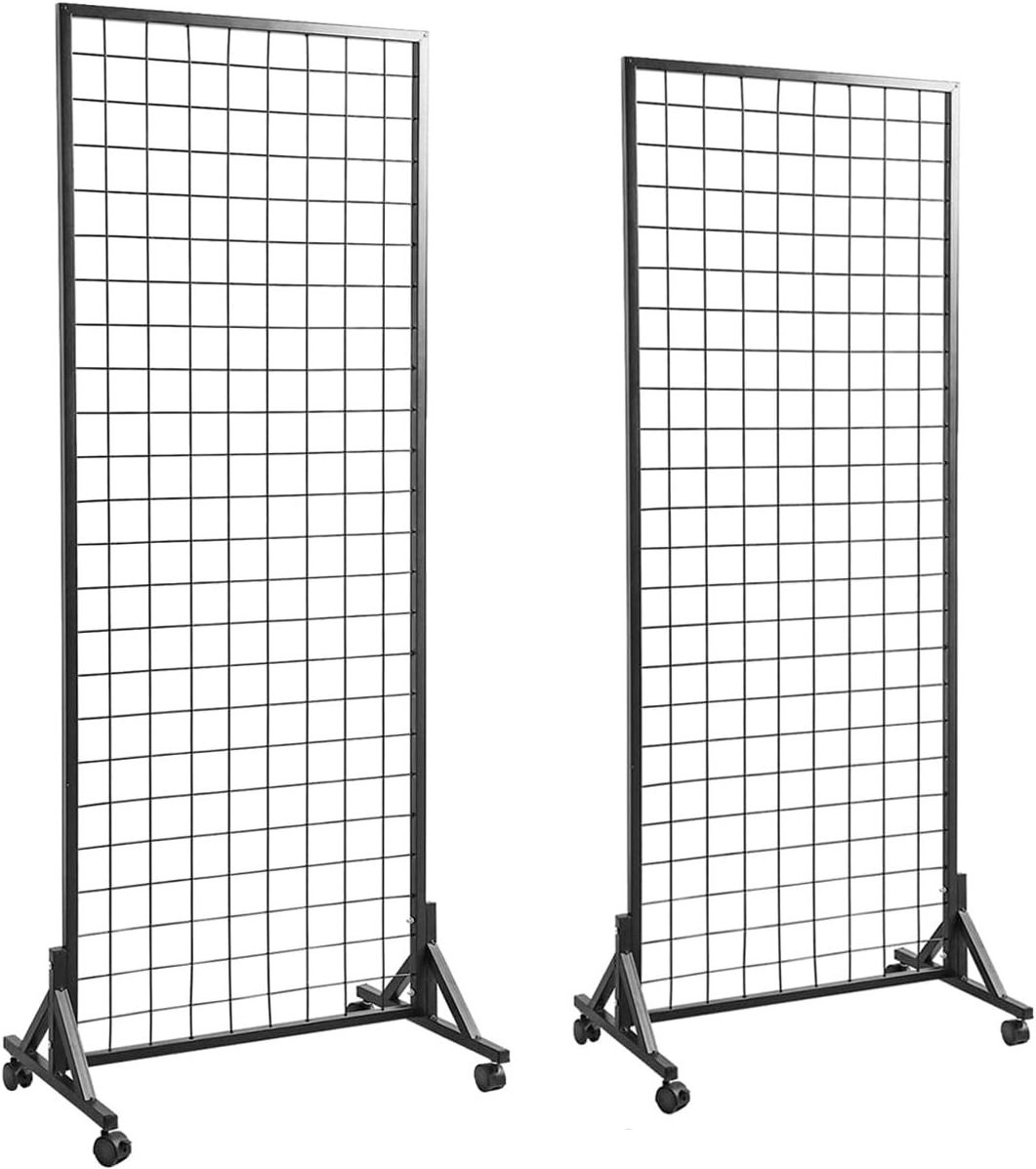 Sturdy Grid Wall Panels with T-Base Floorstanding on Wheels,Wire Gridwall Panel Display Rack Stand