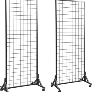 Sturdy Grid Wall Panels with T-Base Floorstanding on Wheels,Wire Gridwall Panel Display Rack Stand