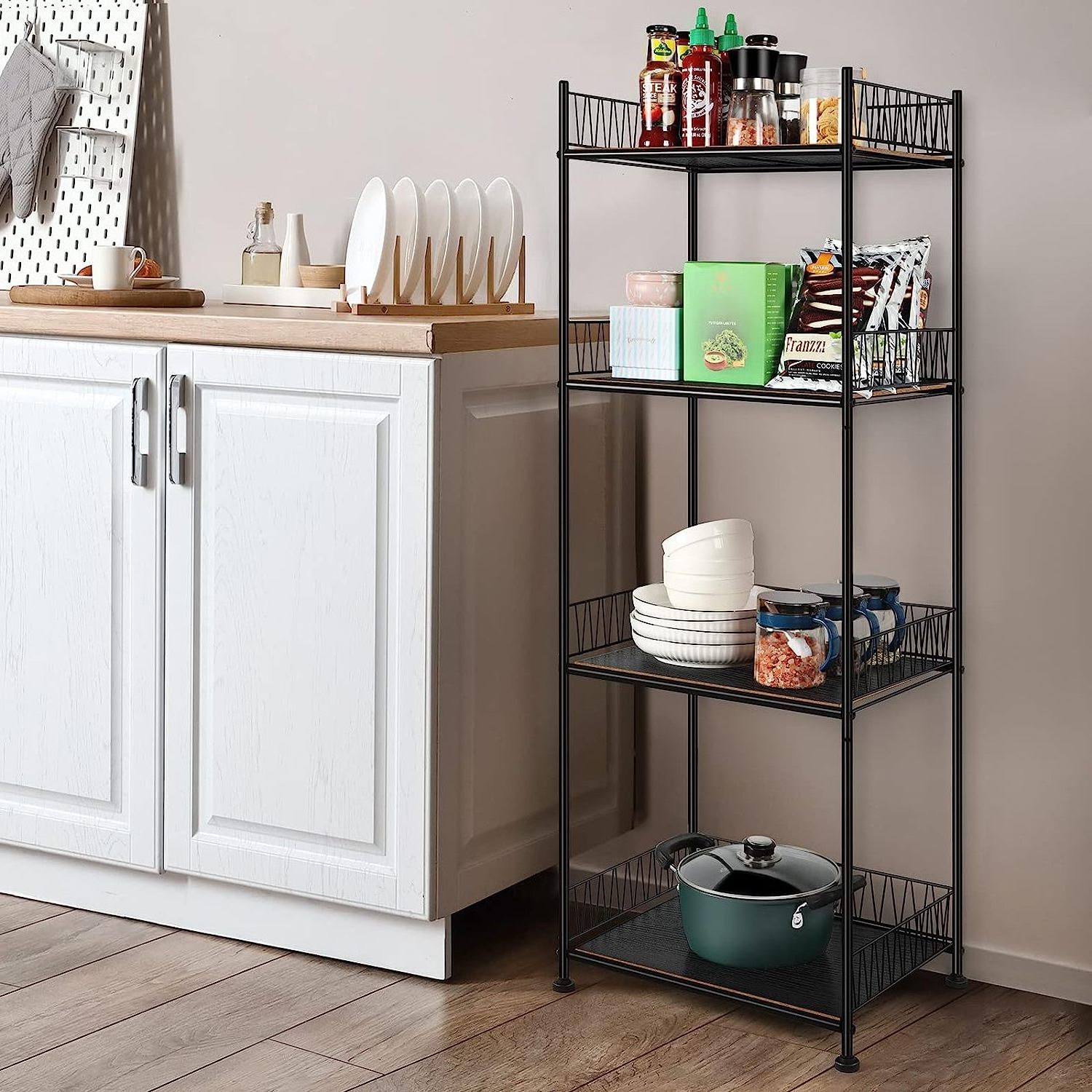 4 Tier Open Shelving Units Freestanding Kitchen Storage Rack Standing Kitchen Rack Organizer