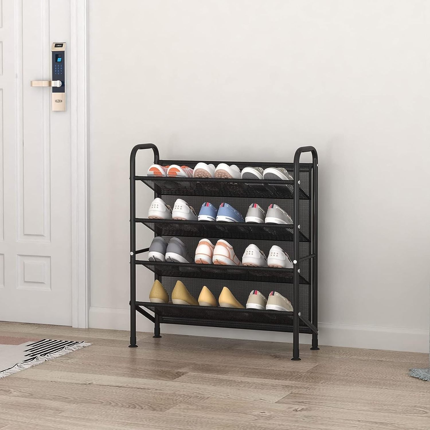 Tier Shoe rack for closet Mesh fabric narrow Metal shoe racks, Space saving Small Shoe Storage Organizer Shelf