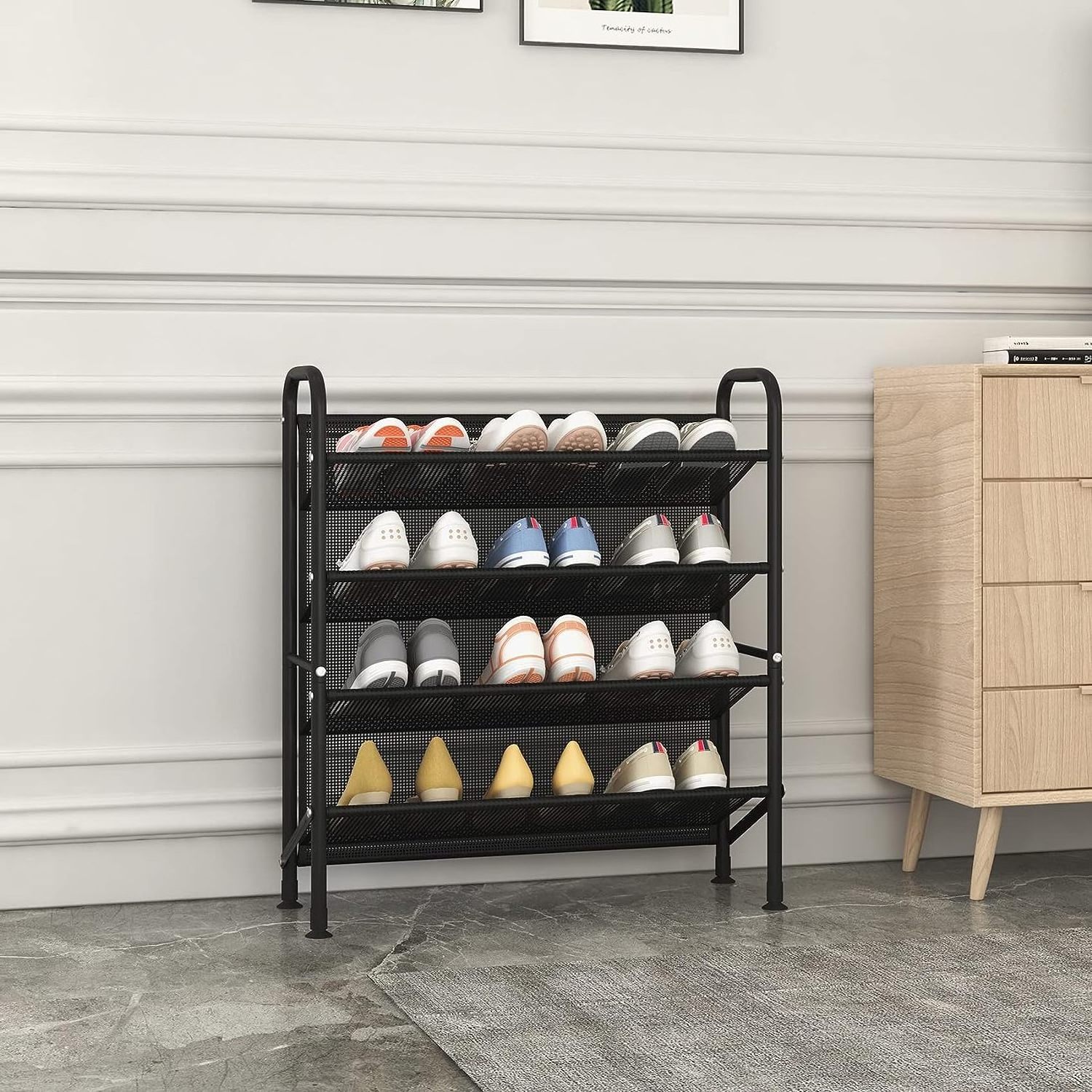 Tier Shoe rack for closet Mesh fabric narrow Metal shoe racks, Space saving Small Shoe Storage Organizer Shelf