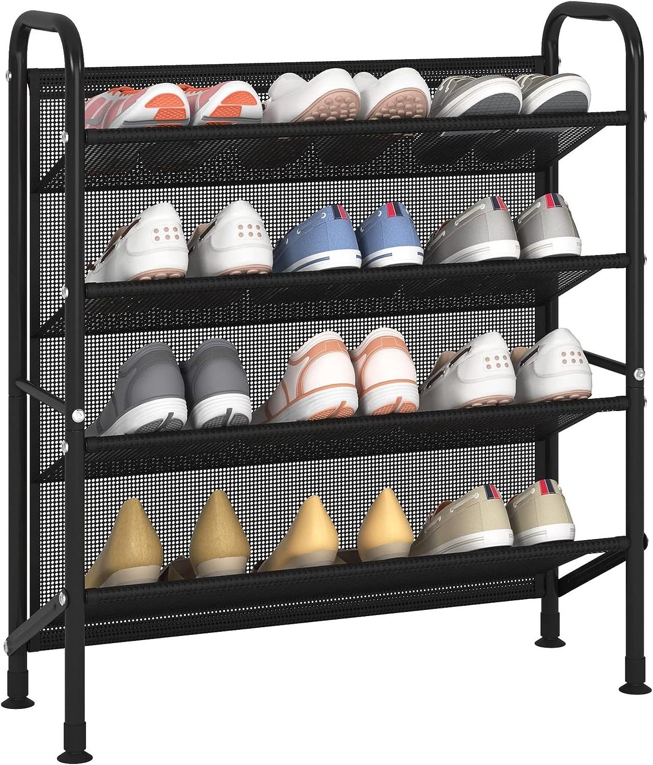 Tier Shoe rack for closet Mesh fabric narrow Metal shoe racks, Space saving Small Shoe Storage Organizer Shelf