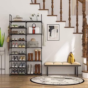 9 Tiers Vertical Narrow Bamboo Tall Shoe Organizer Rack Stylish metal Space Saving Shoe Storage Stand