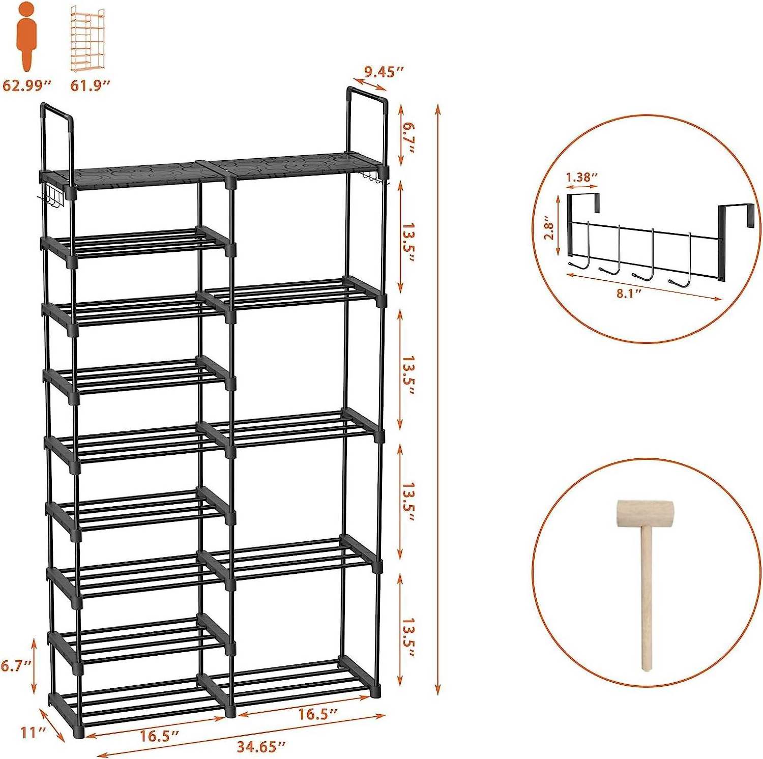 9 Tiers Vertical Narrow Bamboo Tall Shoe Organizer Rack Stylish metal Space Saving Shoe Storage Stand