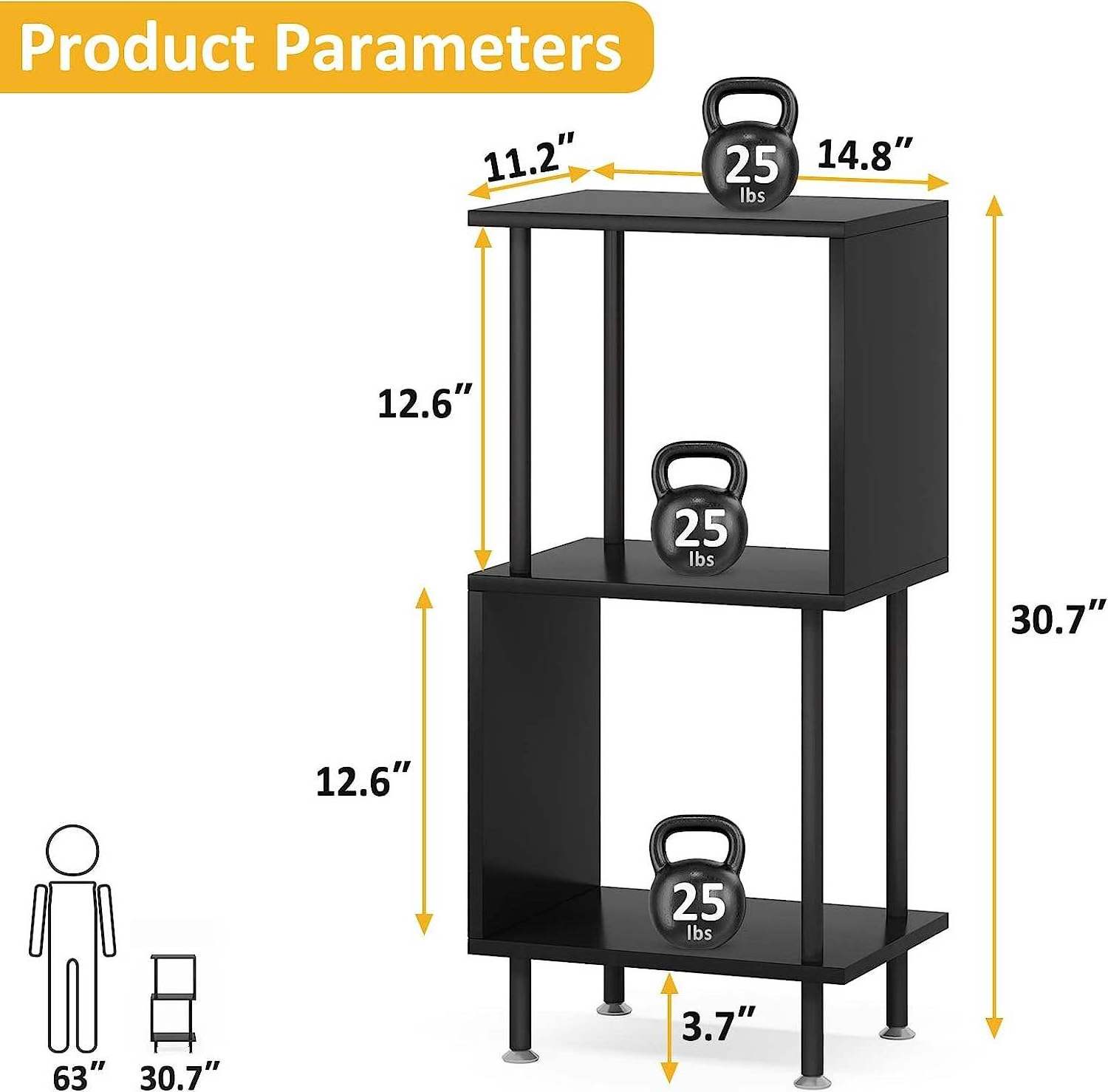 Modern Unique Free Standing S-Shaped Metal Bookcase Small Bookshelf Book Shelf for Living Room Bedroom Office