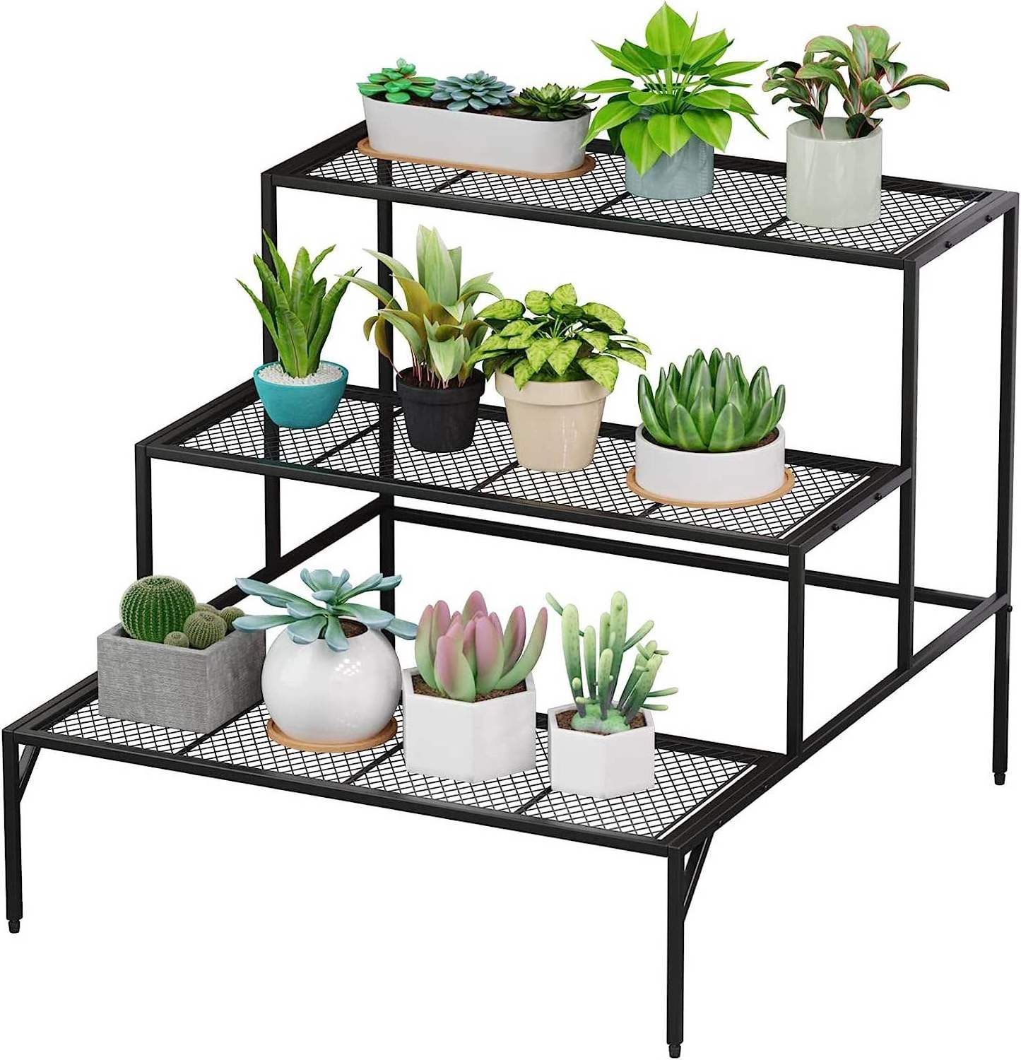 3 Tier Metal Tall Plant Stands Multiple Planter Organizer Shelves Flower Pot Display Rack With Indoor Outdoor