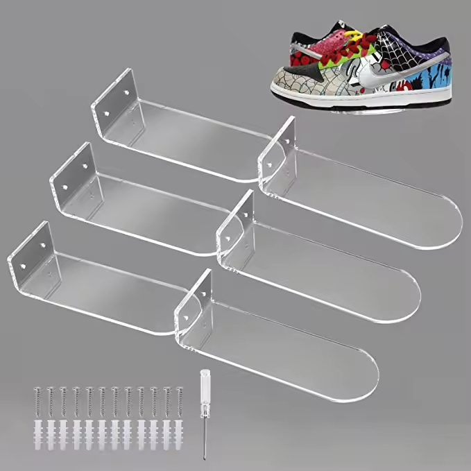 Floating Sneaker Displays Shelves for Wall Mount  Clear Acrylic Floating Shelves for Showcase Sneaker Collection or Shoes Box