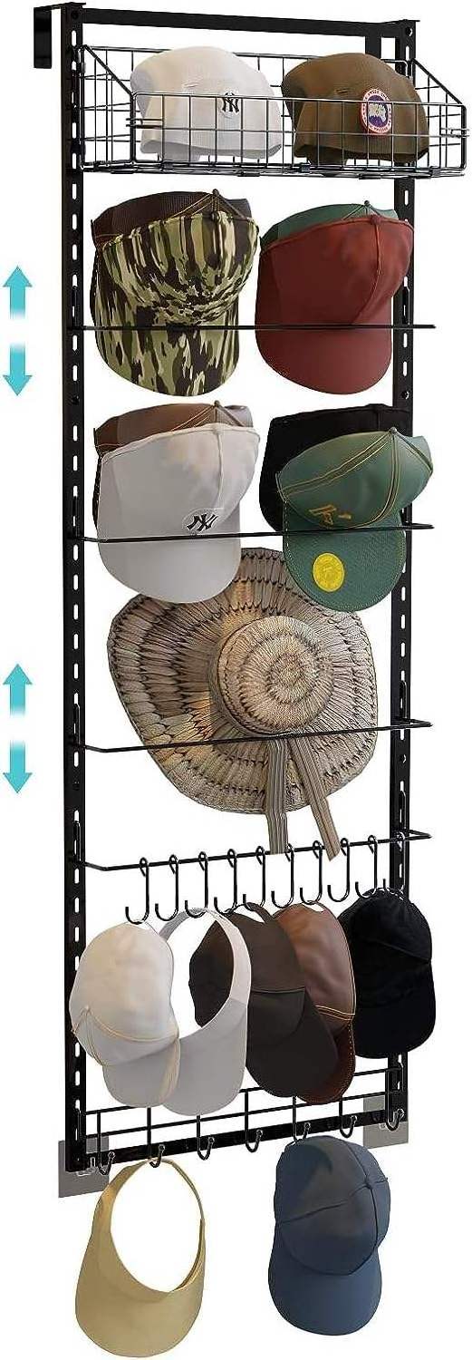 Metal Hat Racks  Over the Door Hat Organizer  Adjustable Tier Height Hat Hanger Storage