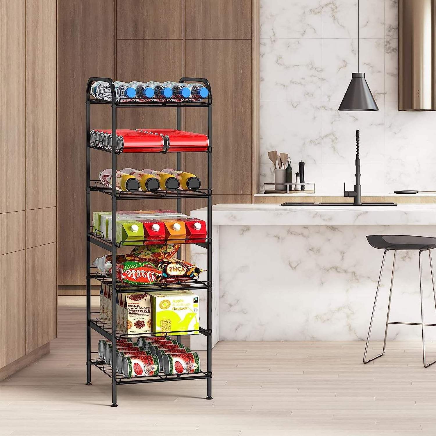 Water Bottle Organizer ,7 Tier Free Standing Metal Bottle Rack Holder, Stand Shelf for Kitchen Pantry Food Storage