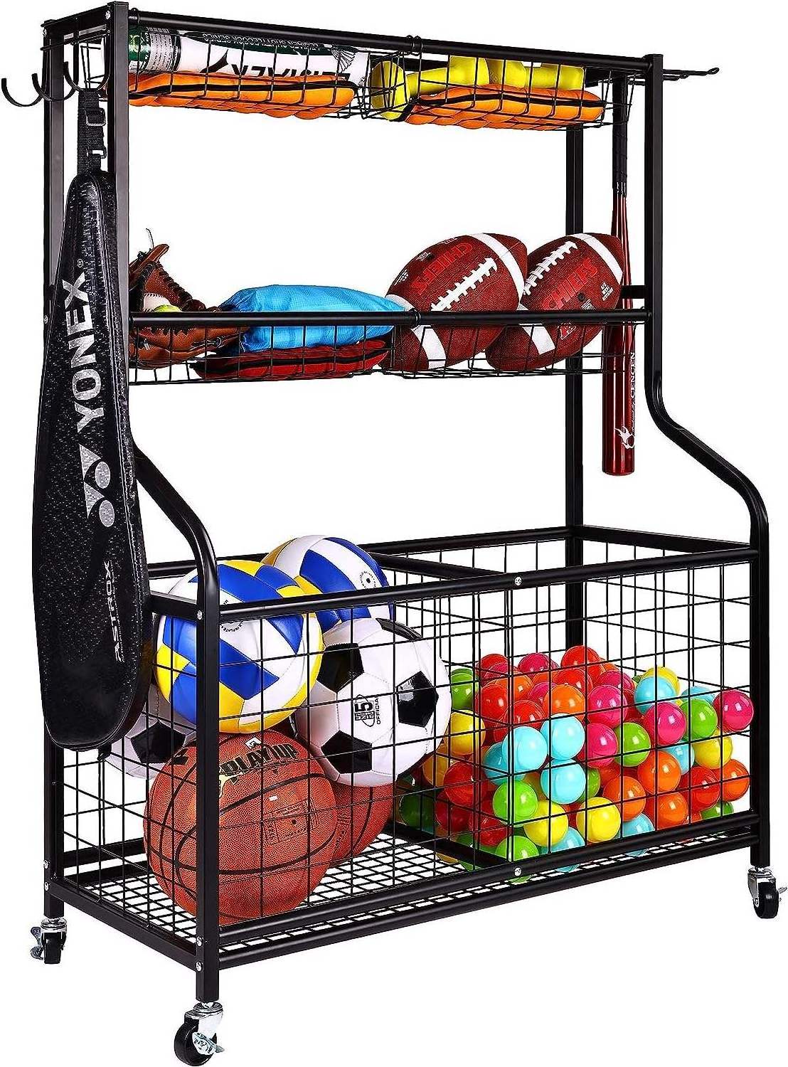 Fitness Garage Sports Equipment Organizer Sports Gear Storage Garage Organizer Rolling Sports Ball Storage Cart