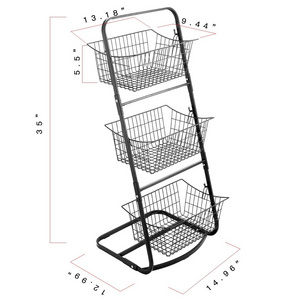 3 Tier Metal Market Basket Stand Storage Shelves for Fruits and Vegetables Organize Hanging Storage Bin for Kitchen