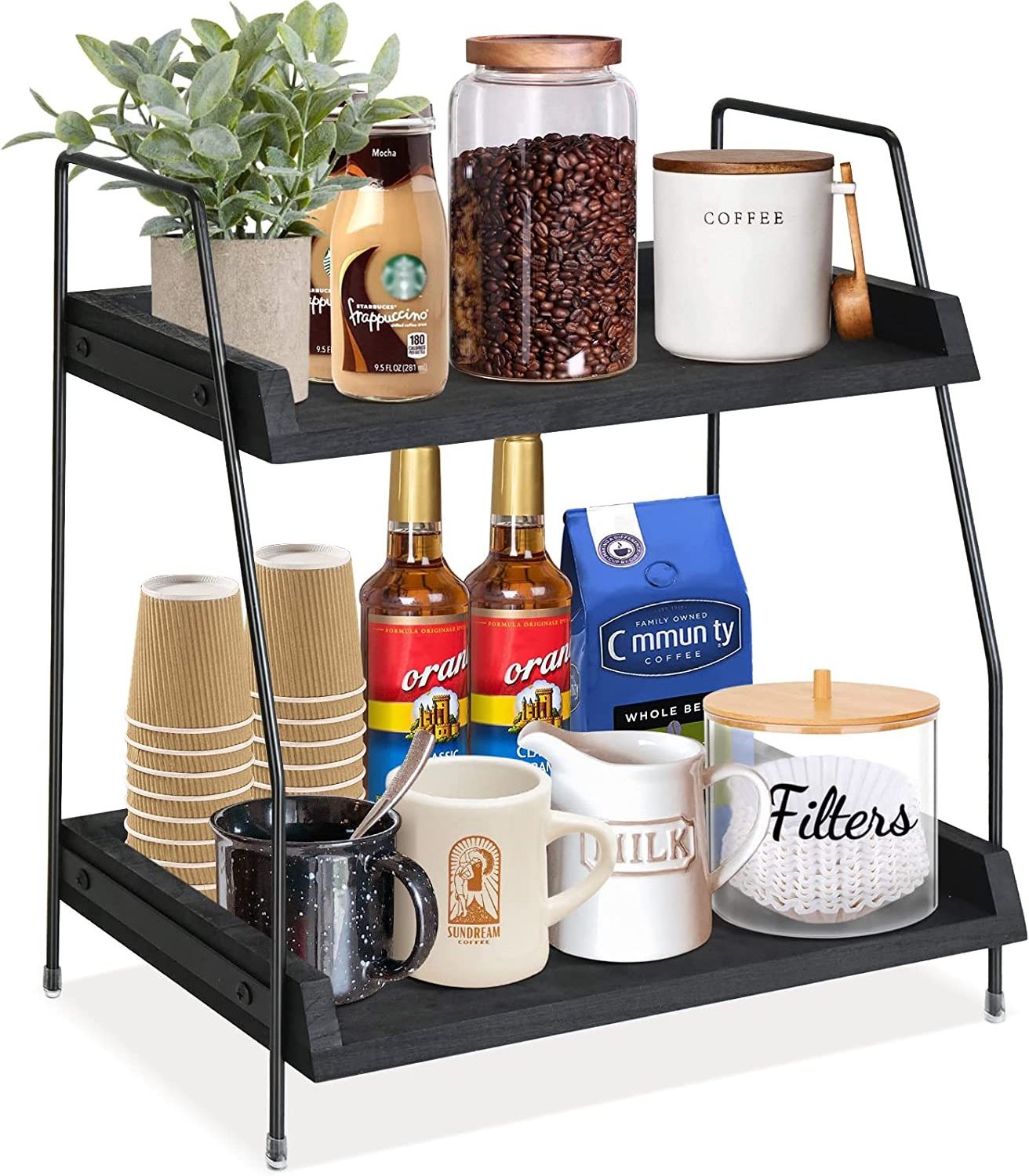 Coffee Bar Accessories and Organizer Countertop, Coffee Station Organizer 2 Tier Kitchen Counter Shelf Organizer