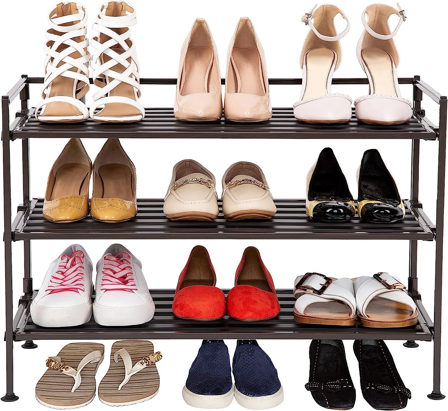 Sturdy Freestanding Storage Shelf for Bedroom, Closet, Entryway, Dorm Room Organizer, Stackable Durable Metal Shoe Rack