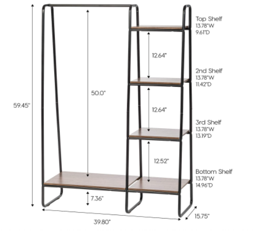 Freestanding Clothes Rack with 3 Wood Shelves Easy to Assemble Garment Rack