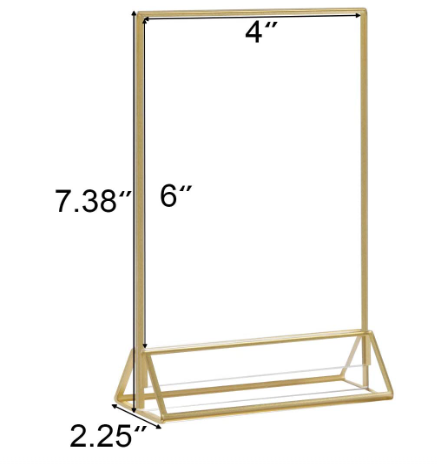 Gold Sign Holders Metal Double Sided Table Menu Display Stand Wedding Table Numbers Holder