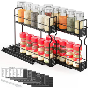 Closet Spice Rack Organizer for Cabinet Heavy Duty Seasoning 2 Tier Kitchen Rack Metal Storage stand  Slide Out Cabinet