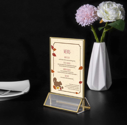 Gold Sign Holders Metal Double Sided Table Menu Display Stand Wedding Table Numbers Holder