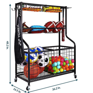 Fitness Garage Sports Equipment Organizer Sports Gear Storage Garage Organizer Rolling Sports Ball Storage Cart