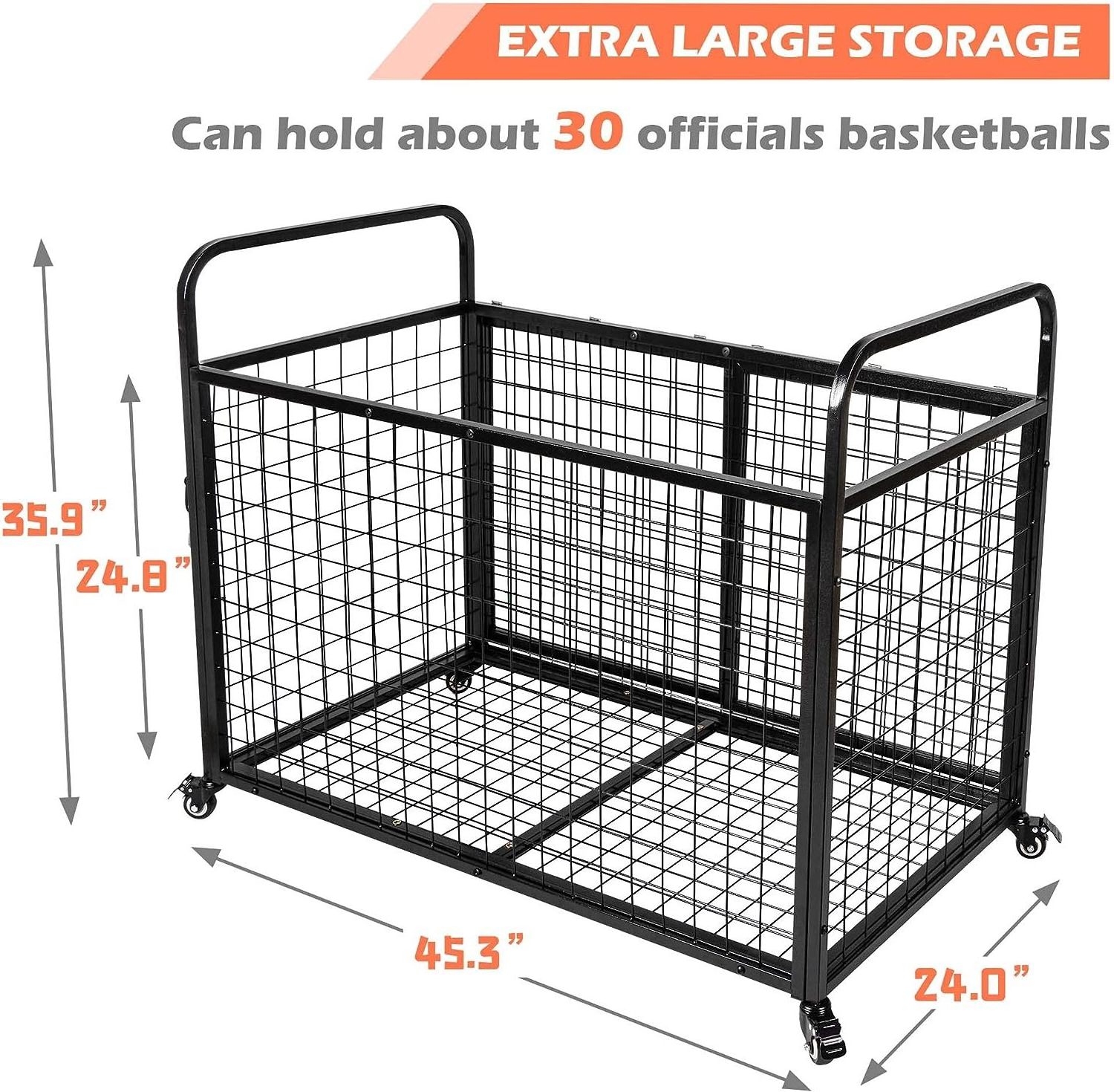 Ball Cart Storage for Garage Compatible with Optional Divider, Heavy Duty Sports Equipment Organizer