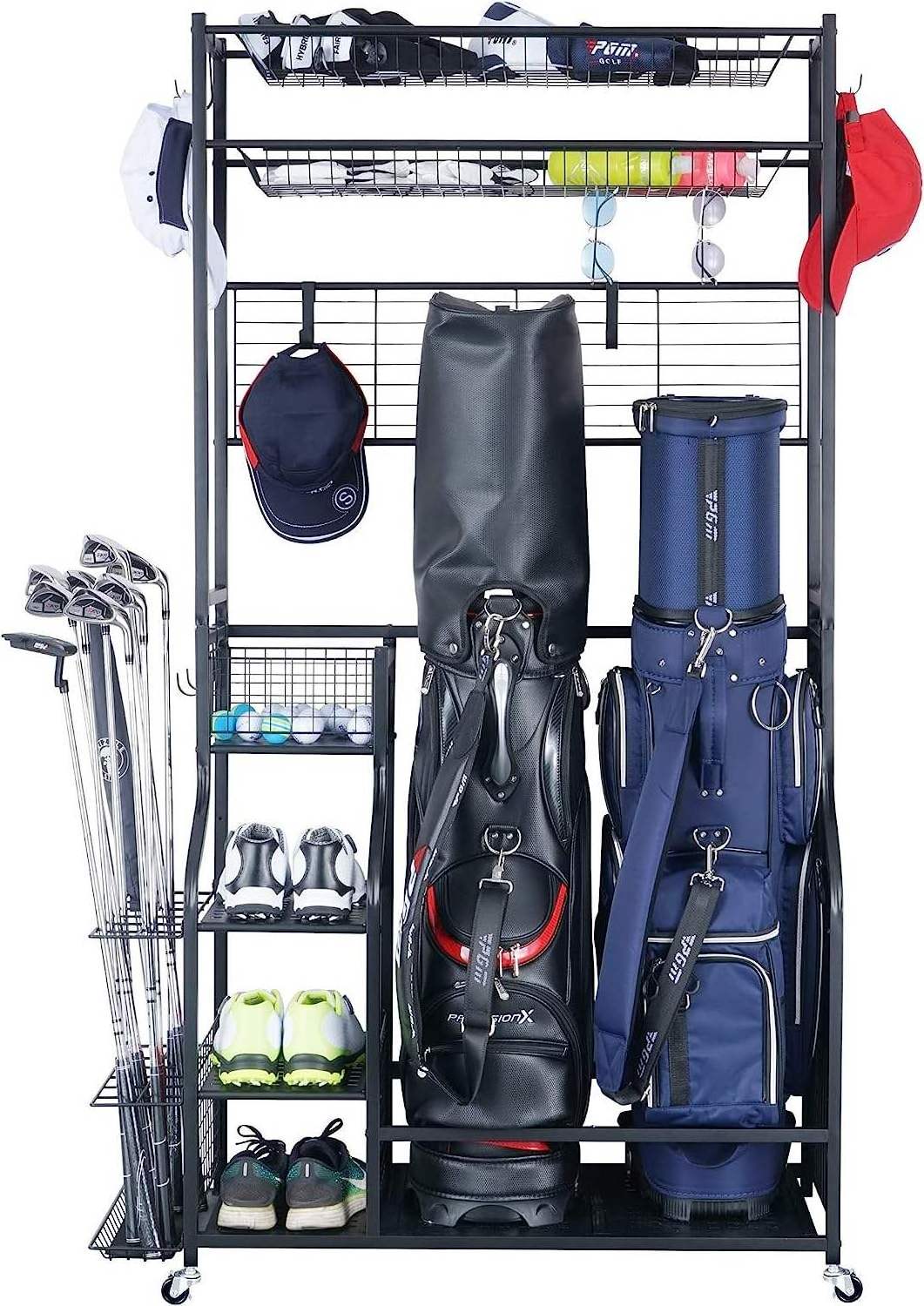 Golf Bag Storage Garage Organizer, Extra Golf Clubs Display Rack , Golfing Equipment Accessories Storage Rack