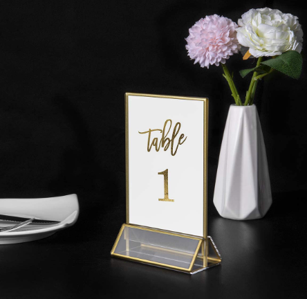 Gold Sign Holders Metal Double Sided Table Menu Display Stand Wedding Table Numbers Holder