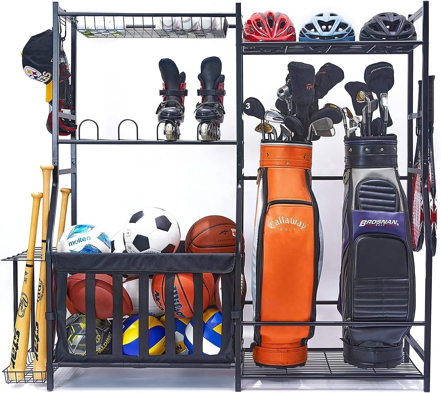 Garage Sports Equipment Organizer, Golf Bag Stand for Garage Ball Storage Rack Indoor/Outdoor Kids Toys Storage Organizer