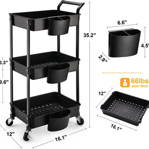 3-tier Utility Rolling Cart Storage Holders & Racks Multifunction Kitchen Organizer Metal Kitchen Shelves for Non-folding Rack