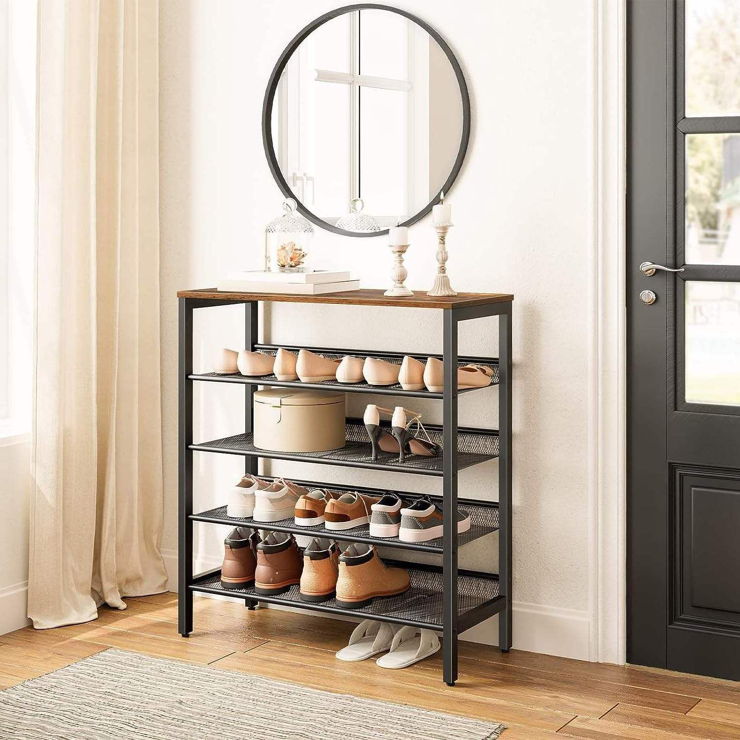 Shoe Rack 5-Tier Shoe Storage Unit Flat & Slant Adjustable Shoe Organizer Shelf