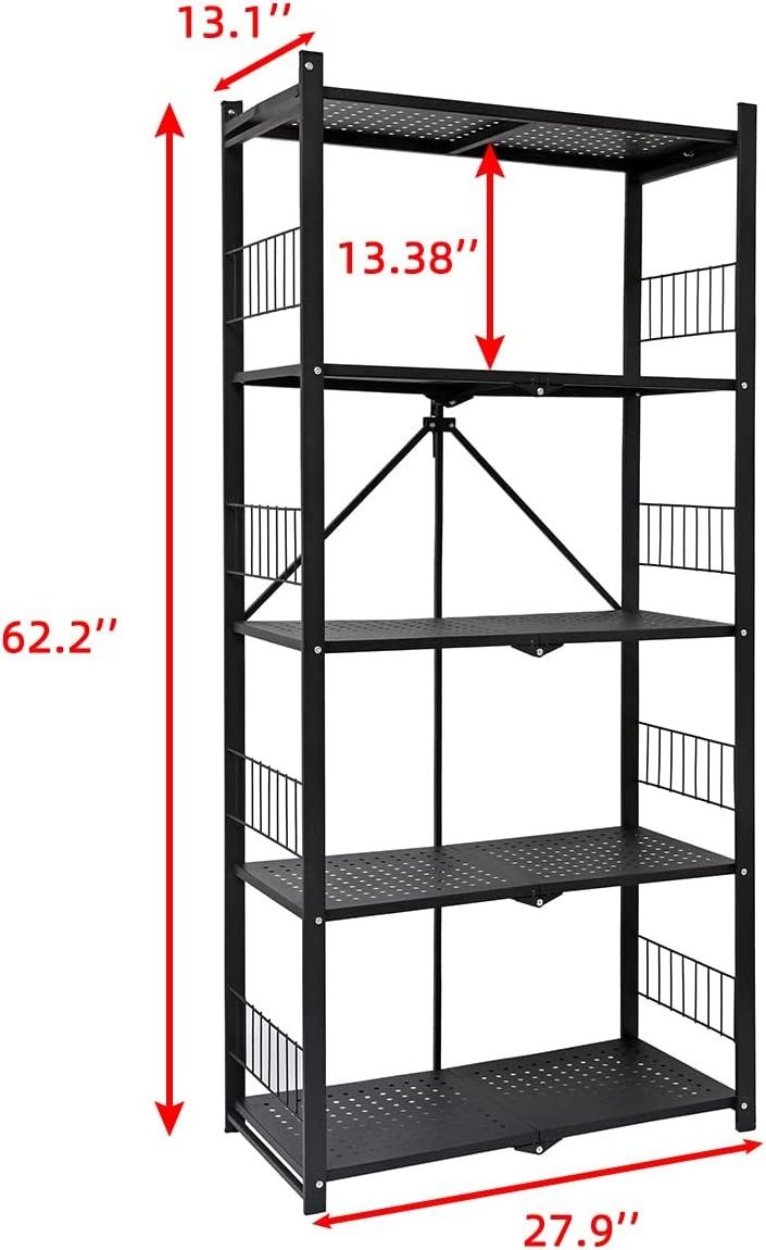 Folding Storage Shelves, 5-Tier Metal Collapsible Shelves with Wheels, Shelving Units and Storage Rack