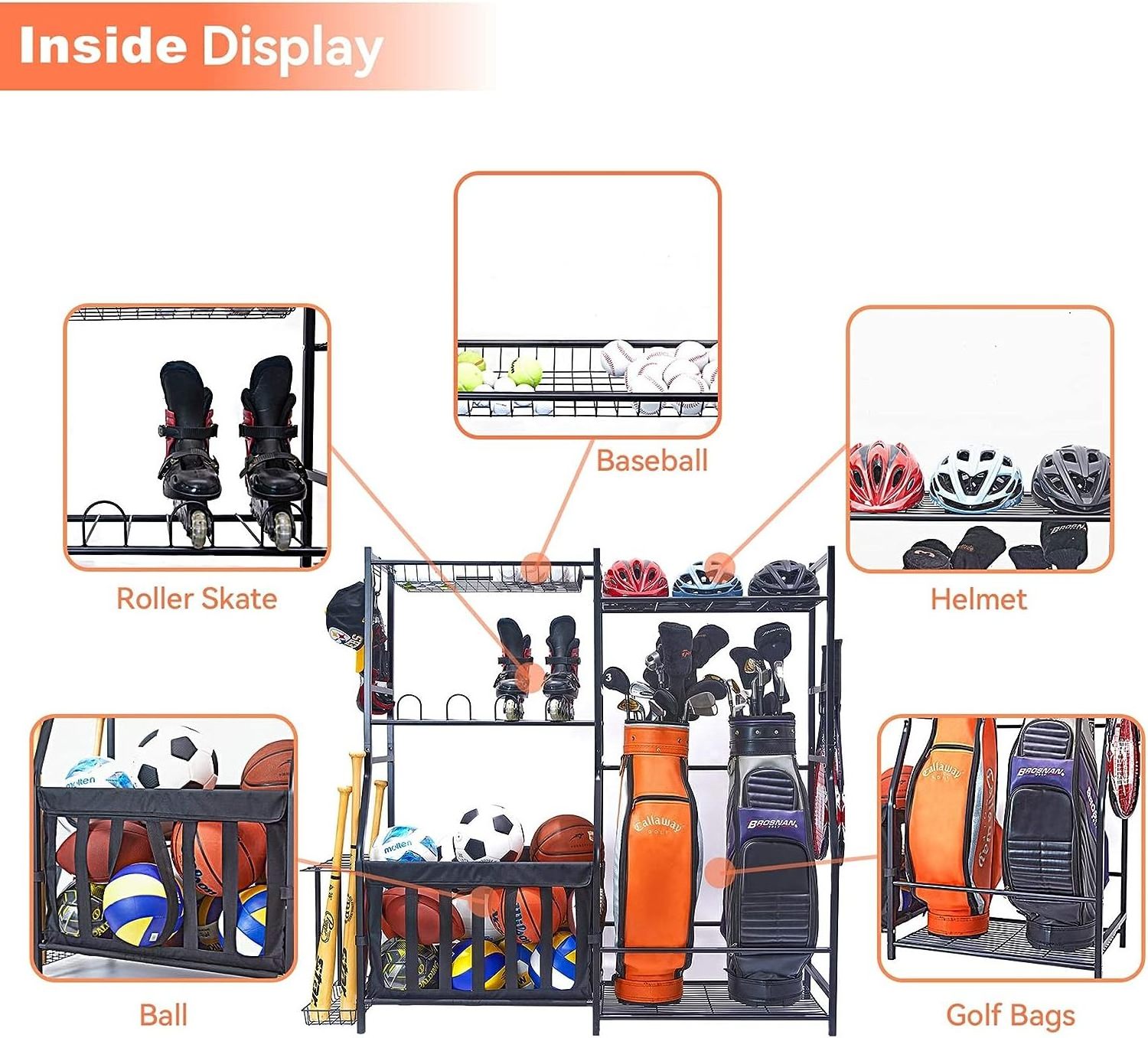 Garage Sports Equipment Organizer, Golf Bag Stand for Garage Ball Storage Rack Indoor/Outdoor Kids Toys Storage Organizer